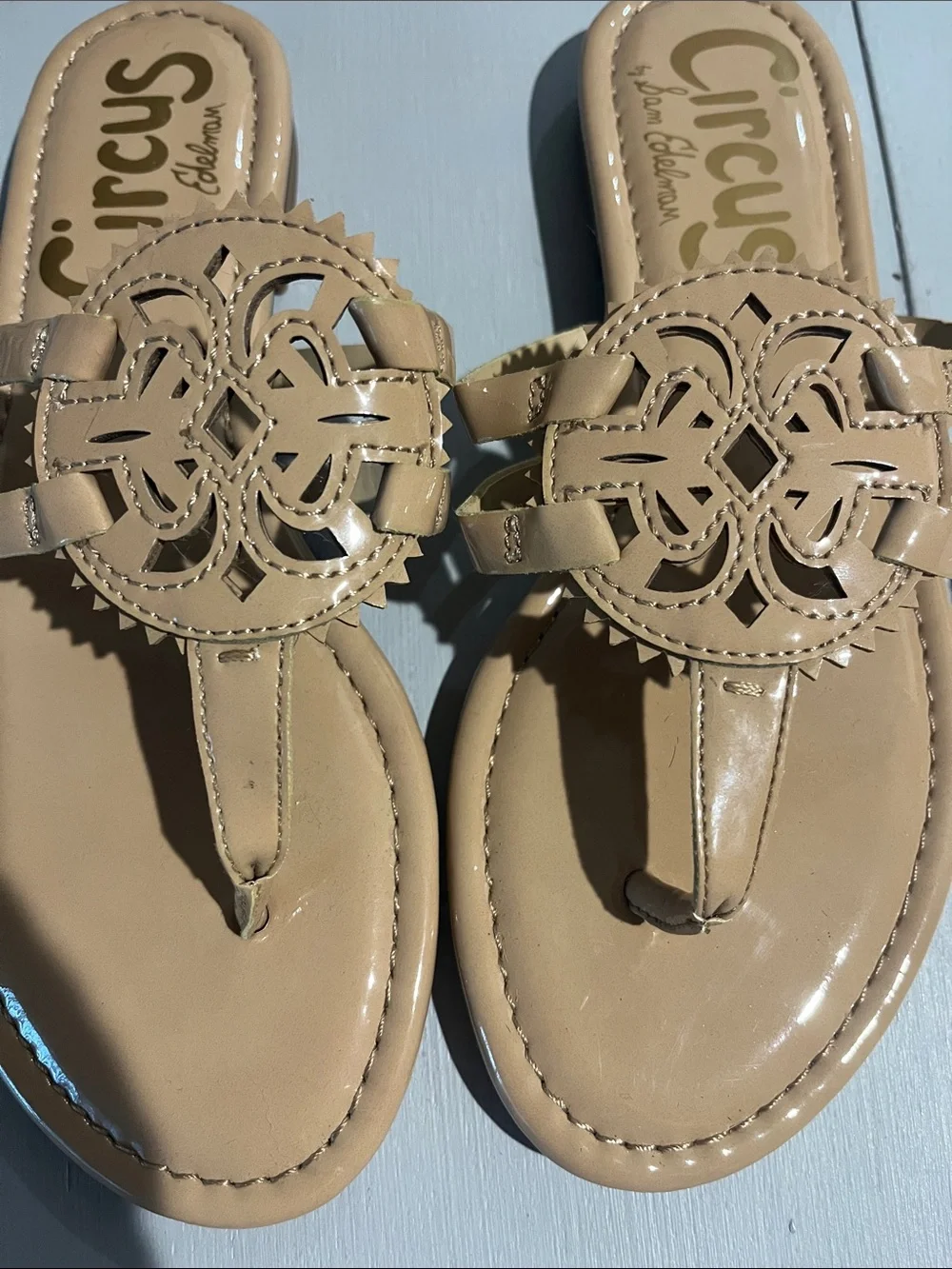 Circus by Sam Edelman Beige Cutout Medallion Thong Sandals - Picture 9 of 14